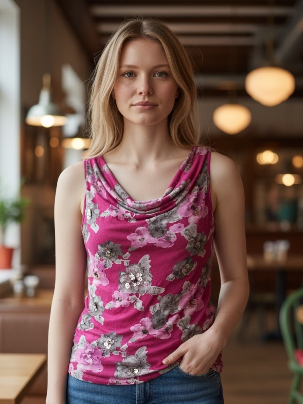 INC International Concepts Pink Floral Sleeveless Tank